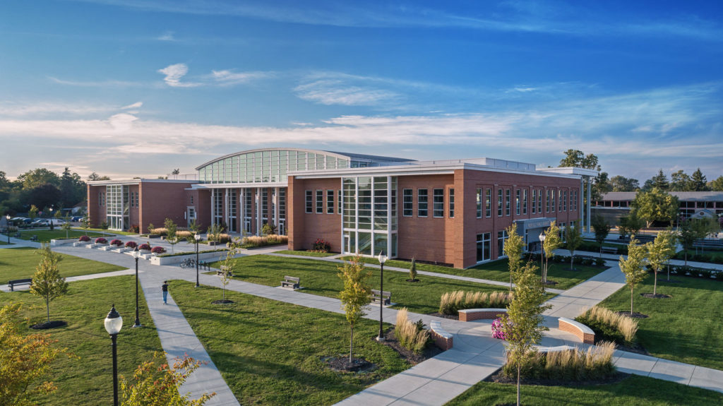 University of Findlay Student Center exterior drone