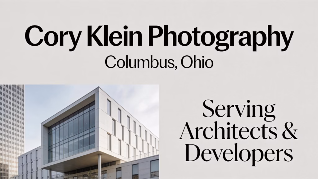 Cory Klein Photography is based in Columbus, Ohio, positioning the studio to serve architects, developers